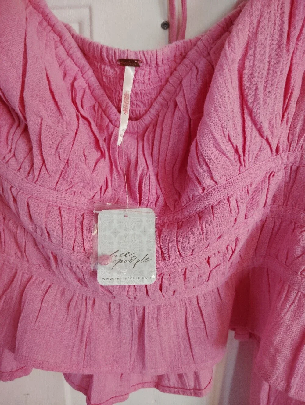 Free People Pink Smocked Peasant Crop Top NWT SIZE XL